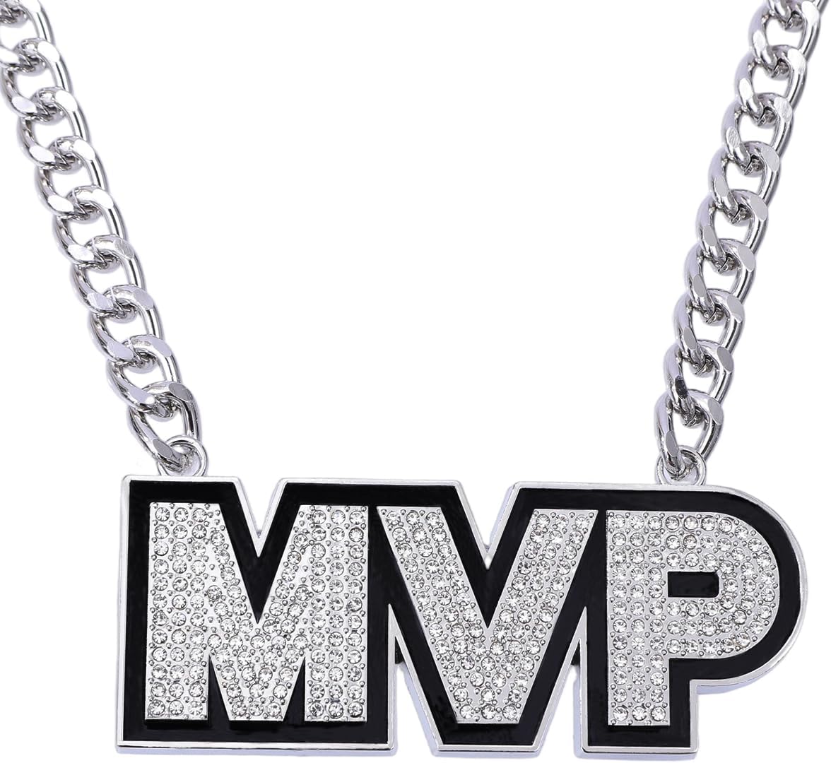 MVP Necklace Chain Medal, Gold MVP Pendant Award Winner Prize Trophy Award Necklace For Adults Player Team Football Soccer Baseball Basketball Softball Fantasy Football Chain