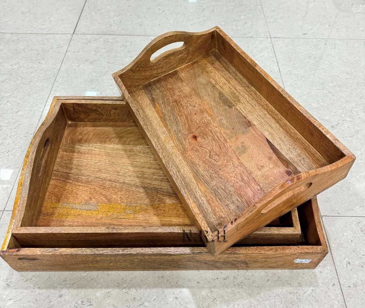 Wooden Tray Set of 3 - Earthy Tone Collection for Home & Kitchen - Sustainable, Durable Serving Trays for Organization, Decor, Serving & More