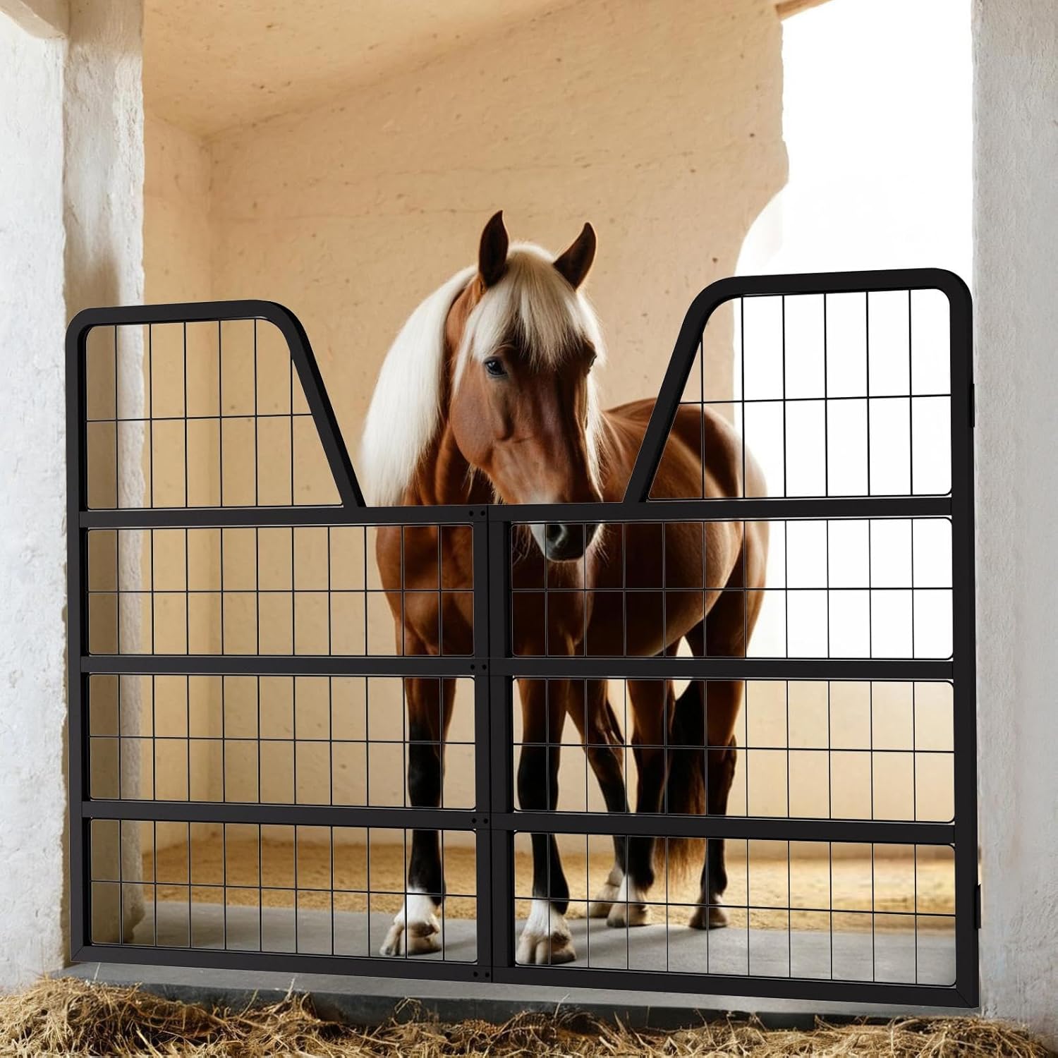 48" W x 32" H Steel Horse Stall Gate,Heavy-Duty Yoke Style Stall Guard,Stable Door Entry Barrier for Horses in Barns & Shelters