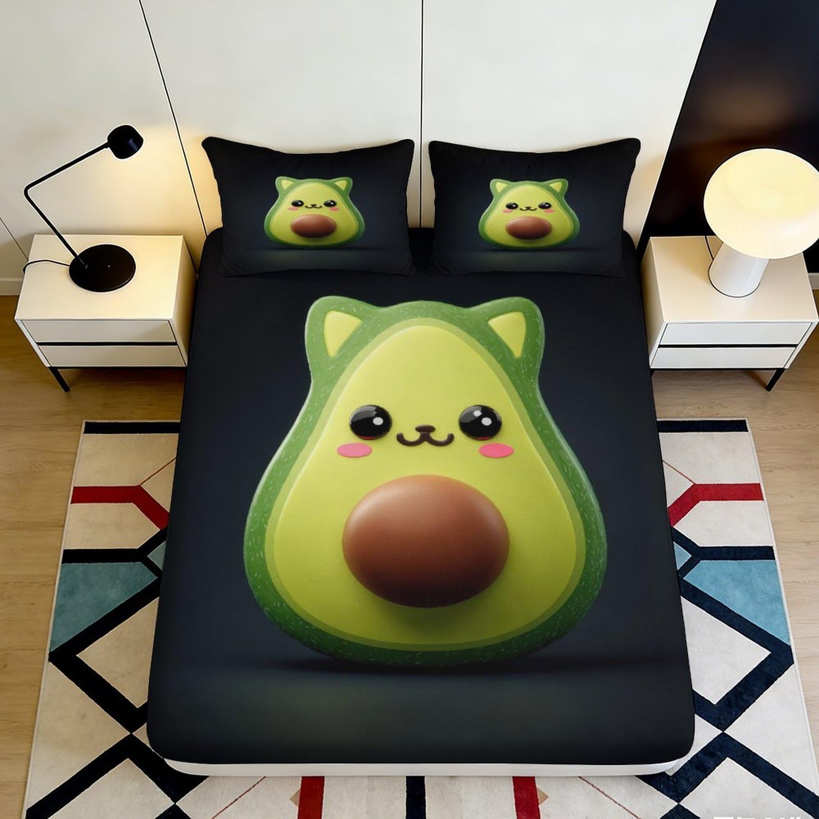 Uynsixtme Style-2 3D Printed Cartoon Avocado Fitted Sheet Microfiber Deep Pocket Non-Slip Bedroom Bedding Cartoon Avocado Mattress Fitted Cover Washable 90X200x25cm