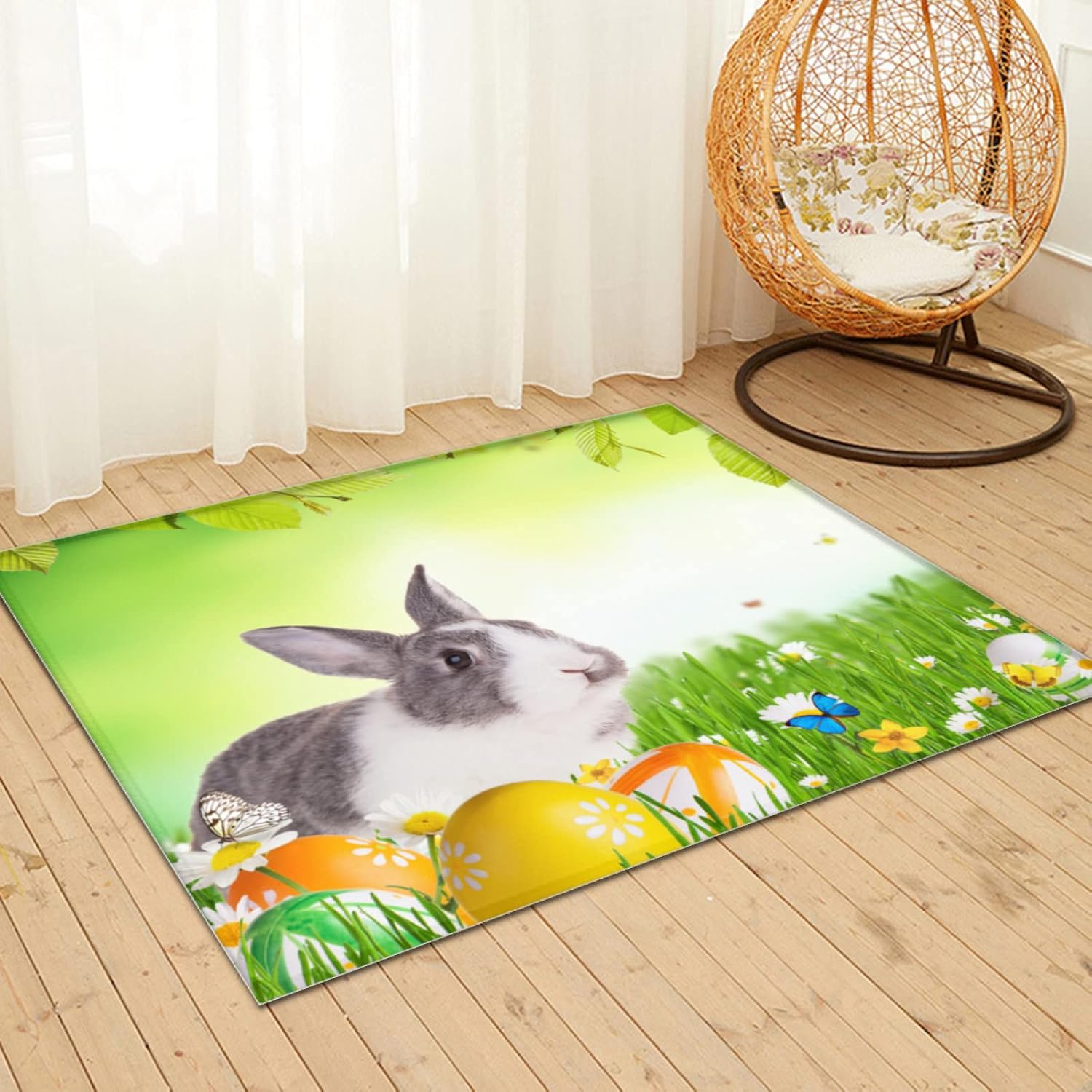 2' x 3' Happy Easter Bunny Eggs Flowers Super Soft Area Rug for Kids Baby Nursery, Kids Girls Nursery Soft Rug Home Decor Rug, Fuzzy Rugs for Nursery