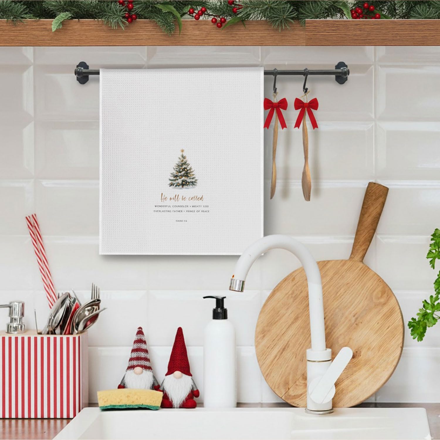 Christian Christmas Tree Kitchen Towels, Isaiah 9:6 Bible Verse Dish Towels Drying Cloth for Kitchen, Glitter Xmas Tree Religious Decorative Hand Towel for Bathroom, 16x24 Inch - Image 5