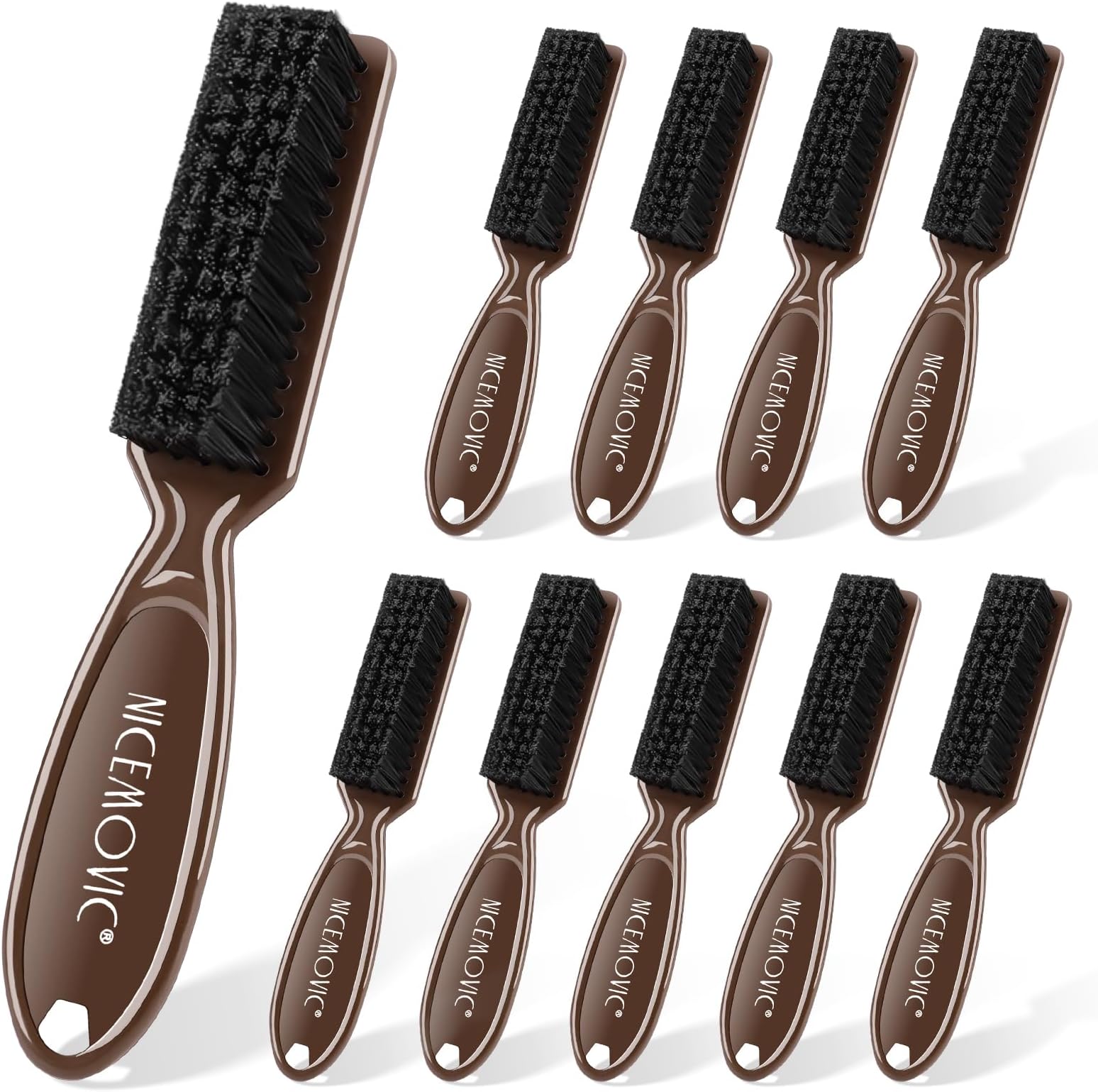 NICEMOVIC Barber Accessories: 10-Piece Mini Brush Set for Blade Trimmer Cleaning, Hair Styling, and Manicure (Brown)
