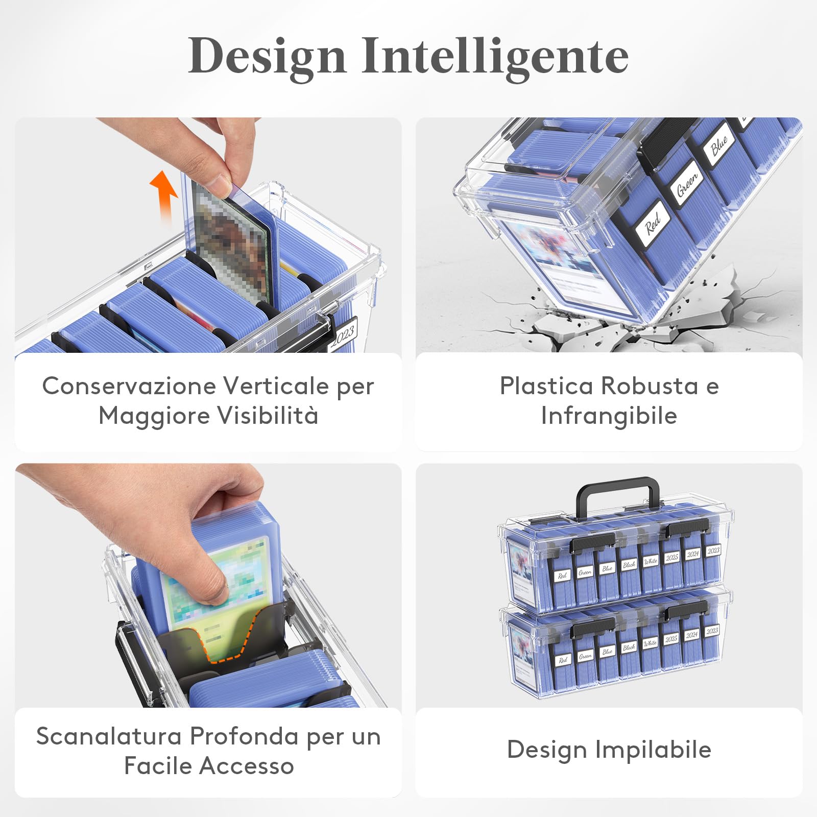Lifewit Scatola Porta Carte con 16 Divisori Regolabili, Deck Box in Plastica con Chiusura Rinforzata ed Etichette Scrivibili, DeckBox da Gioco per un Massimo di 1800 Carte, 2 Pezzi