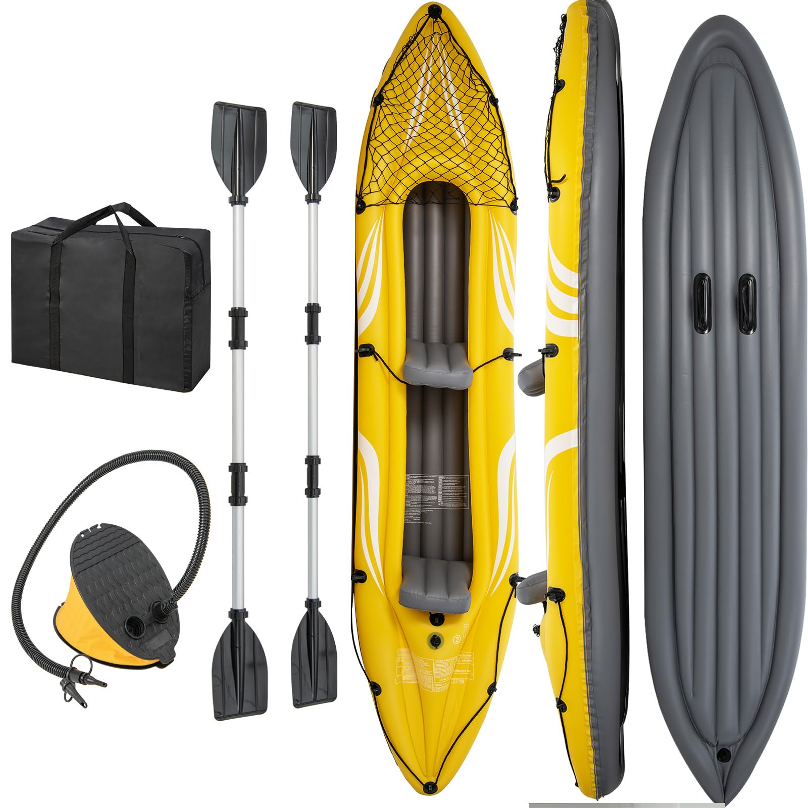 GYMAX Kayak Gonflable pour 2 Personnes avec Sièges Amovibles, 357x80x38cm,Charge 160kg Canoë Gonflable en PVC avec 2 Avirons en Aluminium et Pompe à Pied,Sac de Transport pour Lac Rivière