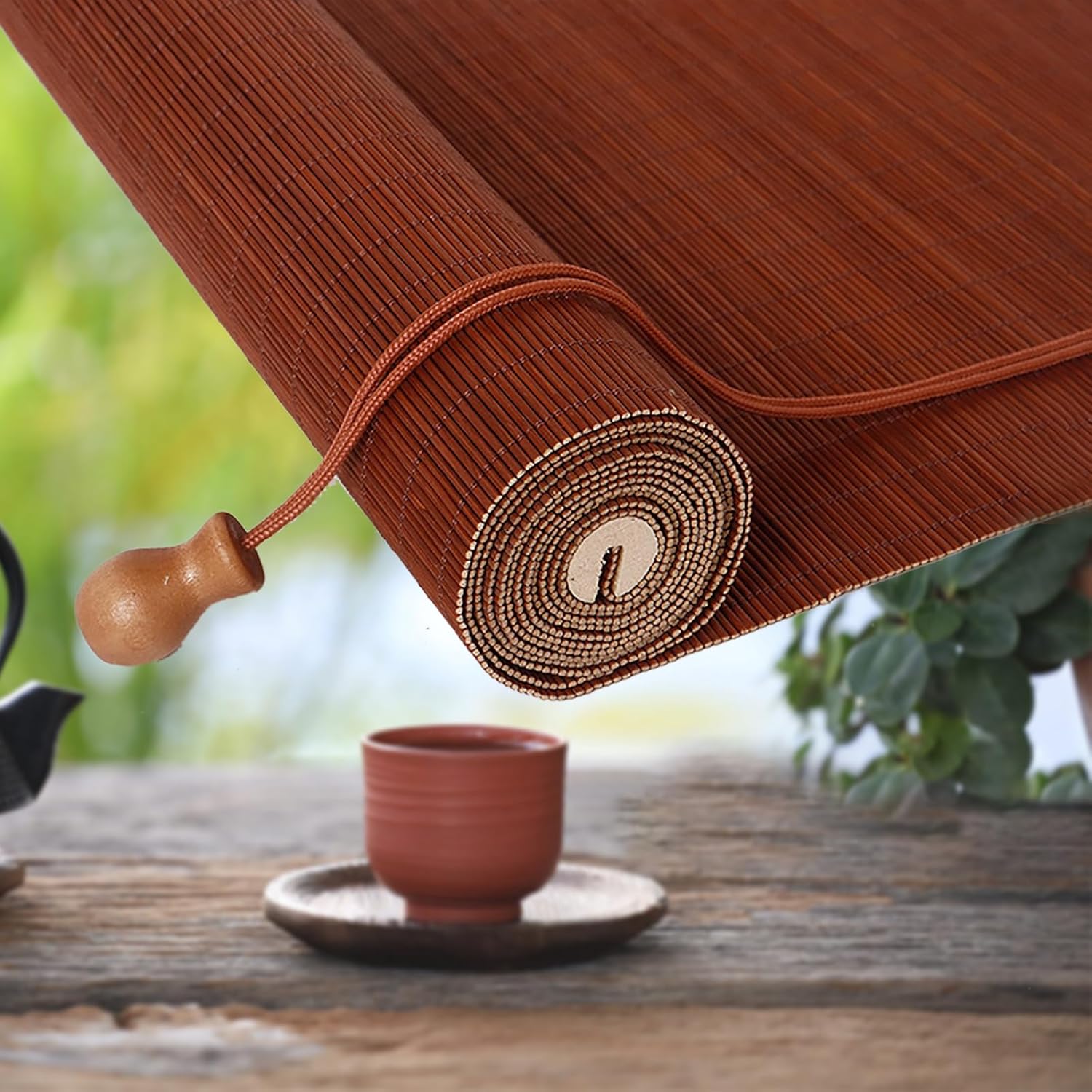 竹すだれ 遮光 竹ロールスクリーン ローマンシェードロールアップブラインド コードレス竹ウィンドウシェード、UV保護防水通気性、ロー