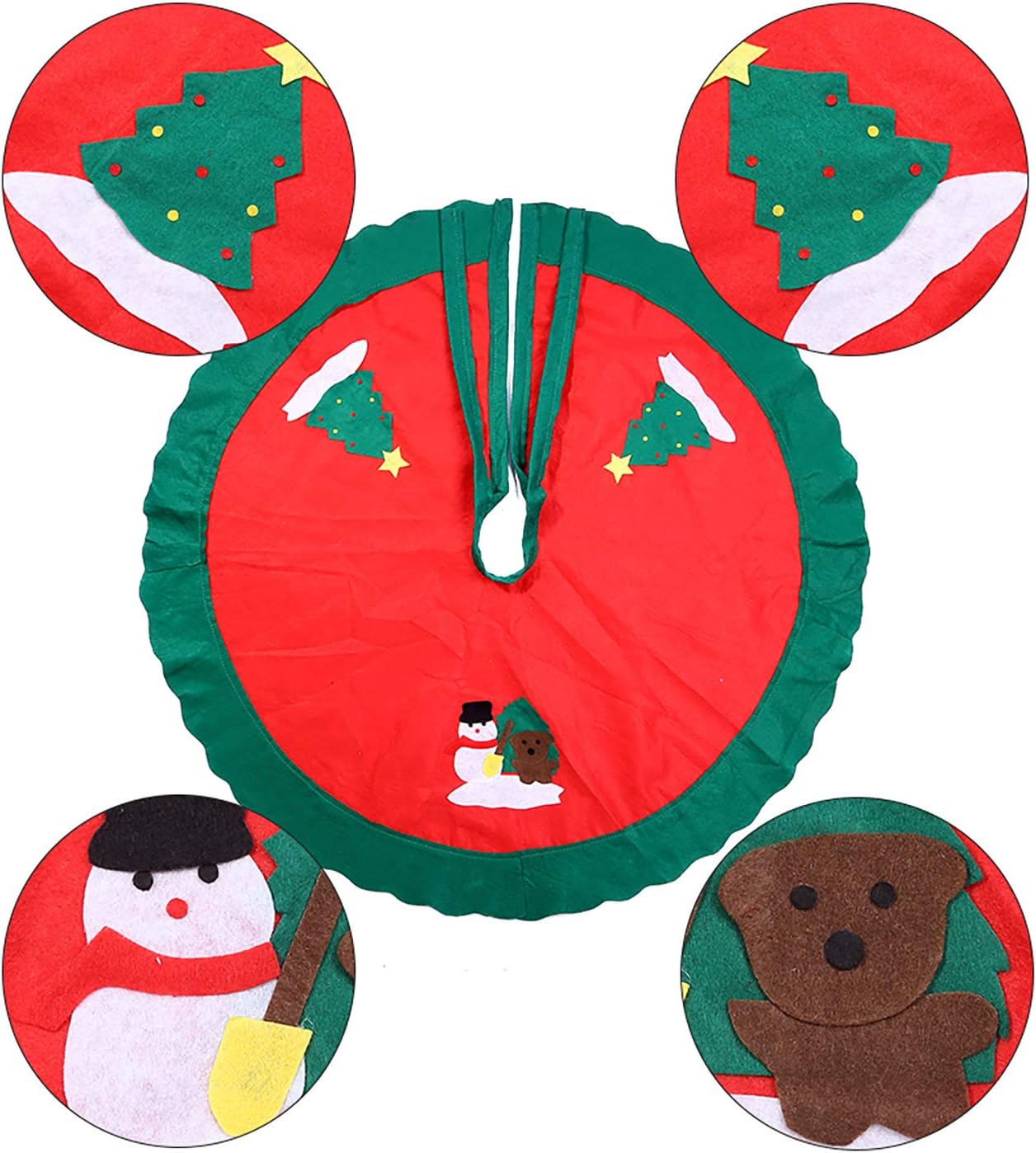 UtenMbuynow Christmas Tree Skirt Xmas Decoration Tree Mat Base Cover Stands Ornaments Snowman Pattern Red Christmas Holiday Party Decor (90cm)