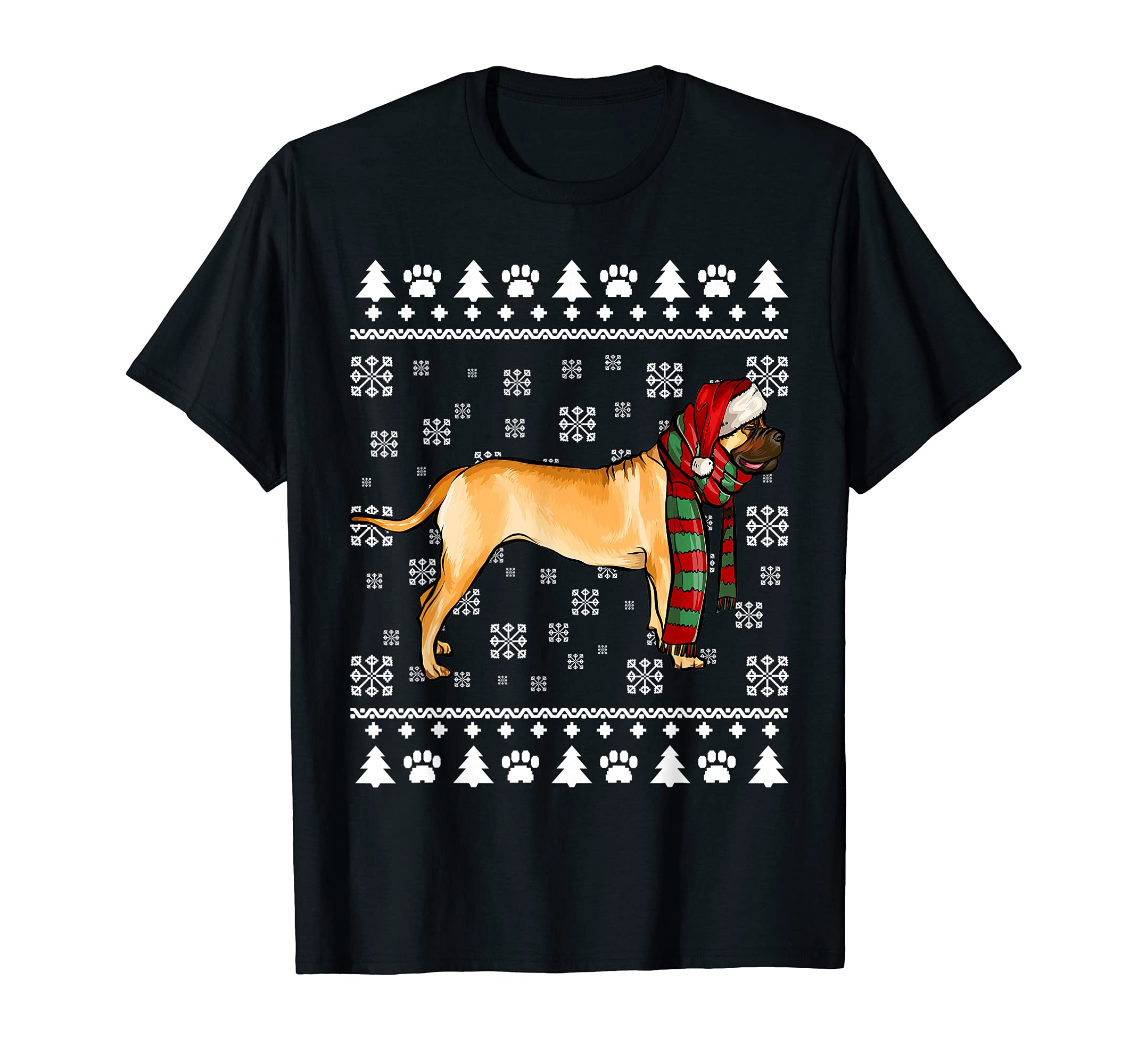 Bullmastiff Dog Santa Hat Xmas Ugly Christmas T-Shirt, Black