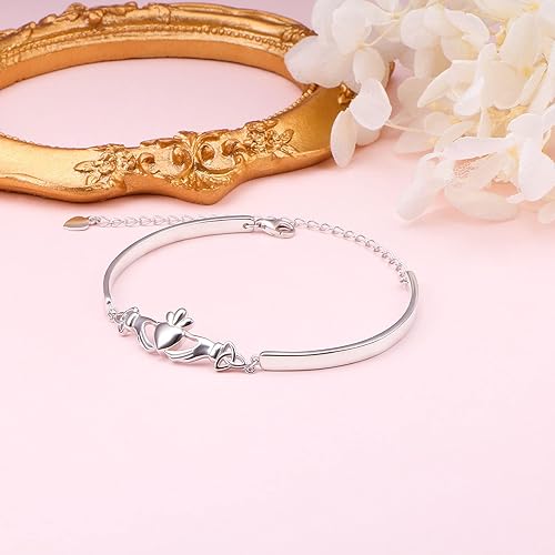 Miniatura 3 de FLYOW Pulsera ajustable de plata de ley 925 de Irlanda de Claddagh celta de buena suerte, regalos irlandeses para mujeres, regalos de cumpleaños