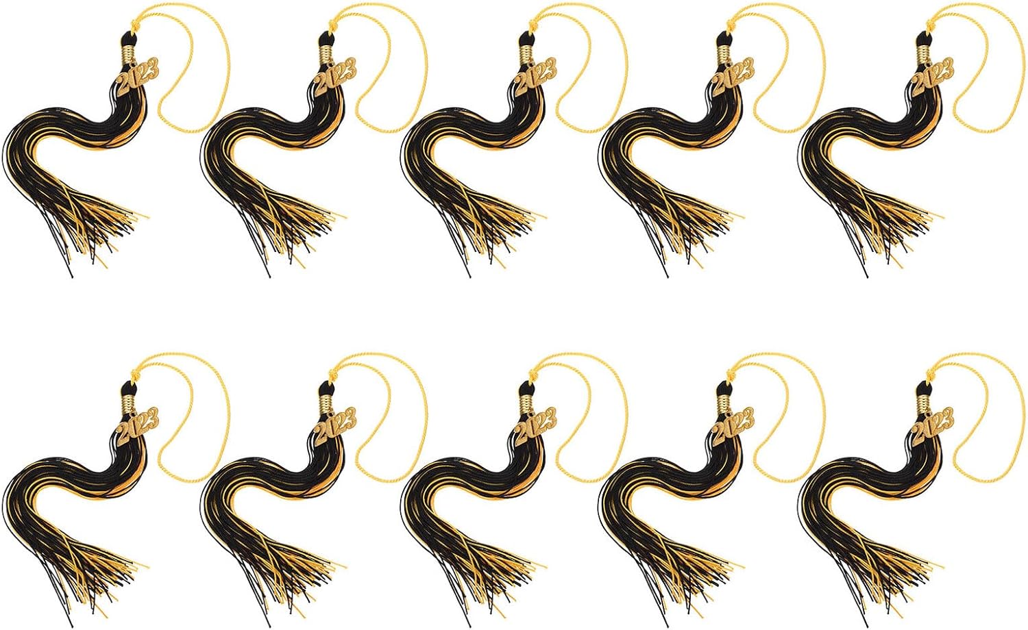 10pcs 2023 Graduation Hat Tassels Black and Gold Polyester Fringe Accessories for Academic Caps Graduation Ceremony Decorations