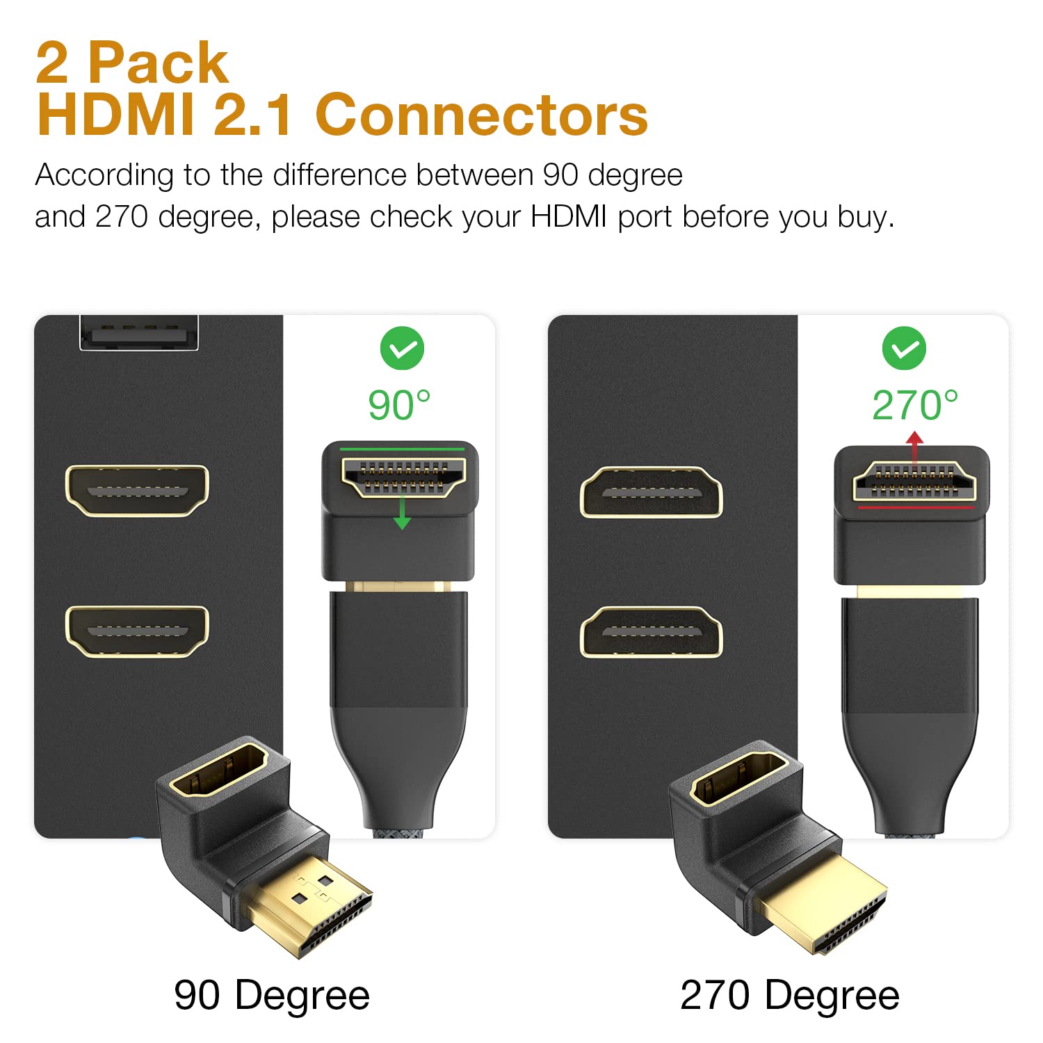 HDMI 90° Adapter 2er Set - 8K Ultra HD Bidirektional Für TV, PS5, Xbox Series X