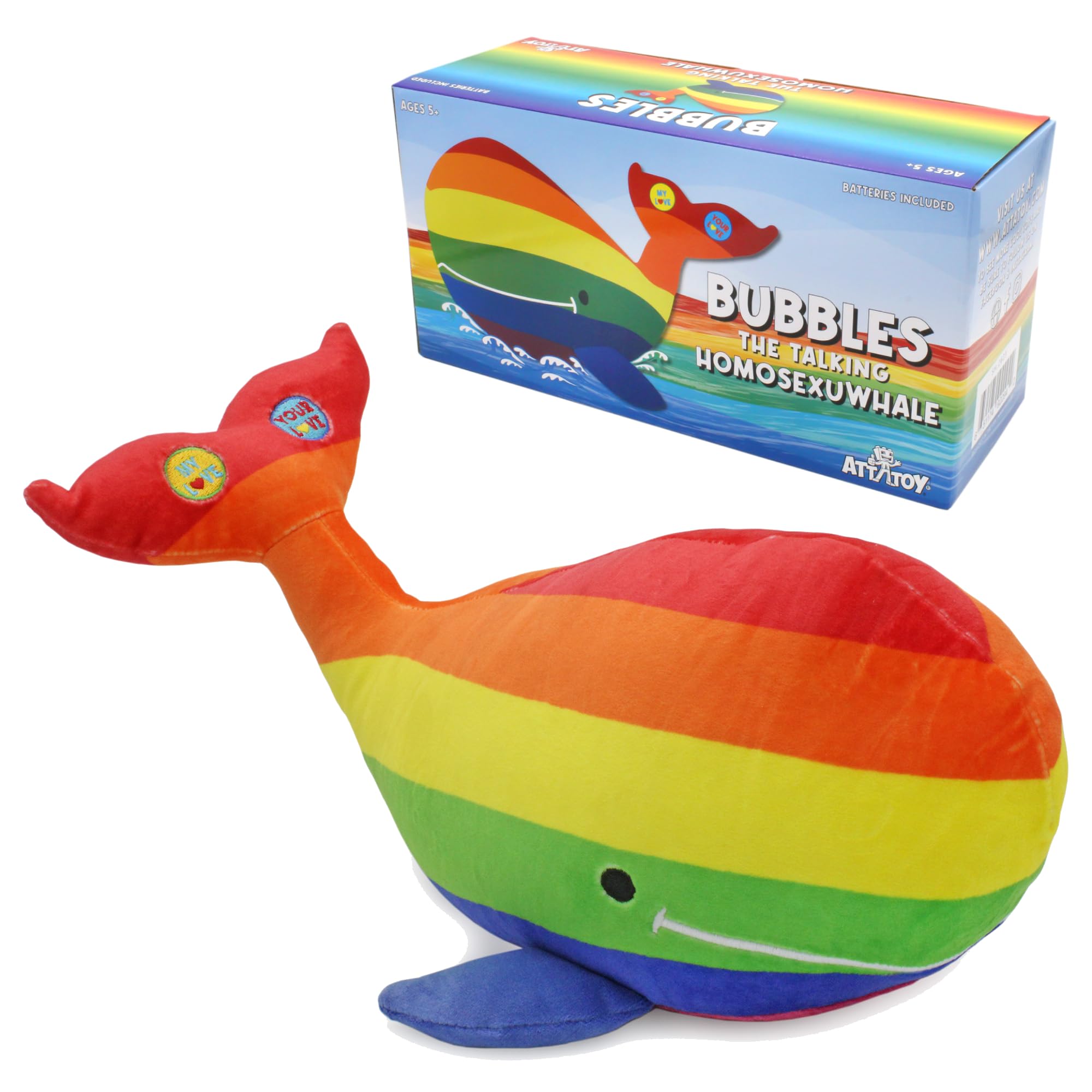 Bubbles The Homosexuwhale Talking Plush; Stuffed Whale Interactive Gay Pride Toy