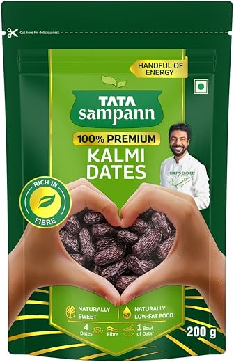 Tata Sampann Premium Kalmi Dates/Khajoor, 200g, Rich in Fibre, Naturally Sweet, Naturally Low-Fat Food