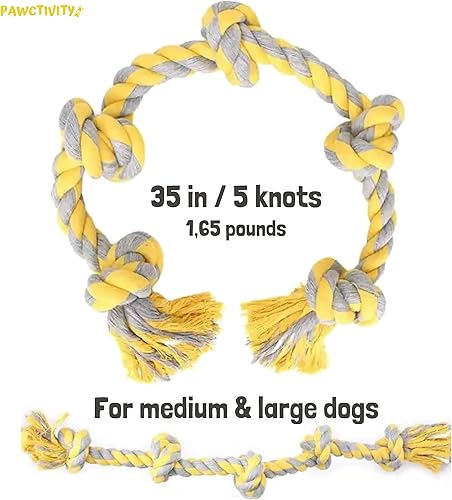 Miniatura 2 de Pawctivity Juguete grande de cuerda para perros para masticadores agresivos, juguete masticable grande de 3 pies 5 nudos, cuerda de algodón