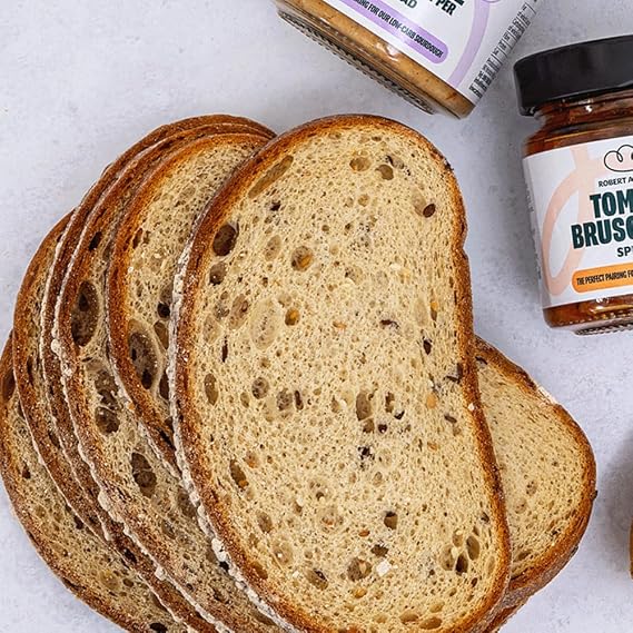 ROBERT ANDREW Low-Carb Sourdough White Bread, 5.7g Carbs, 7g Protein 82 Kcal, Sliced Half Bloomer, Freshly Baked Bread, Freezer Friendly, 350g