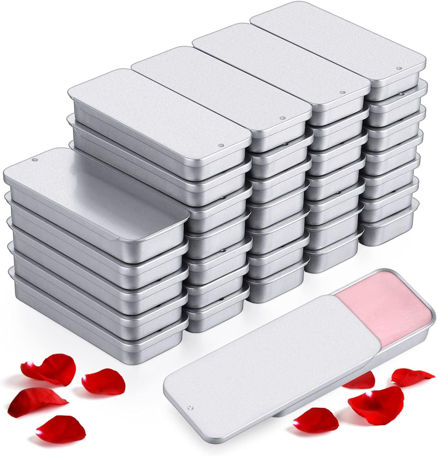 Hunky Dory 6pcs 10gram Silver Aluminium Small Slider Top Tin Lip Balm Tins with Lids Rectangular Metal Tins Containers for Lip Balm, Candies, Jewelry, Crafts Pills, Storage Kit, Cosmetic & Beauty-picture-31