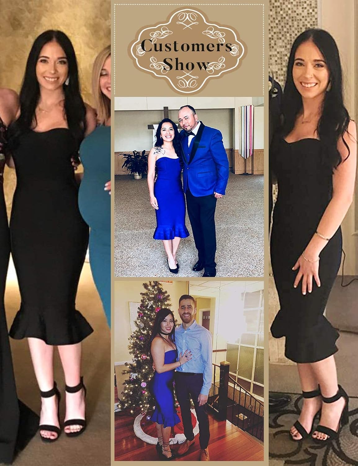 Women's Midi Cocktail Dresses Strapless Bandage Bodycon Dress Wedding Party Dress - Image 2