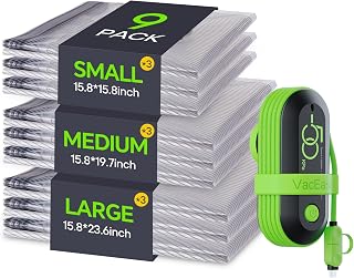 Vacbird 9 Pack Travel Vacuum Storage Bags with USB Electric Pump, Carry-on Size Space Saver Bags for Clothes and Clothing Travel,Compression Packing for Luggage and Suitcase