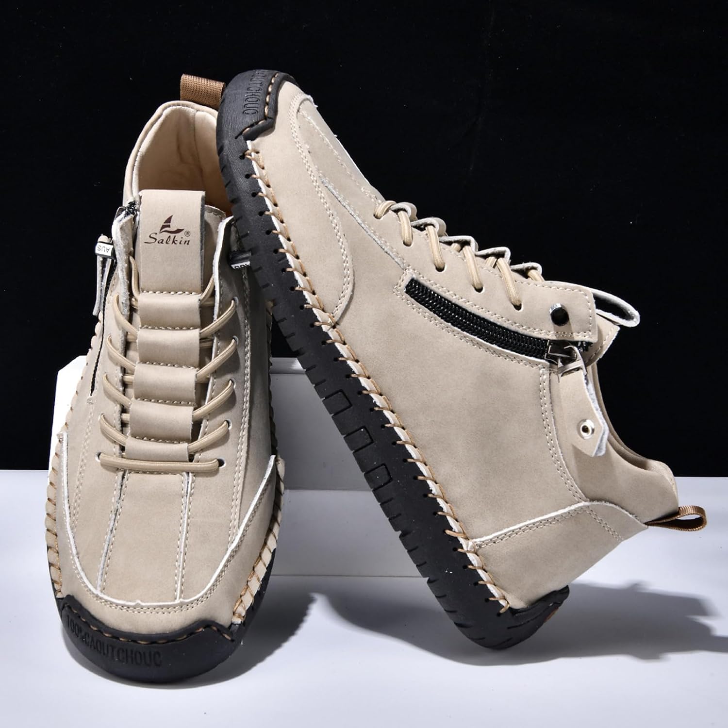 Men's Lace Up Handmade High Top Chukka Boots Fashion Side Zipper Outdoor Non-Slip Walking Sneakers Comfortable Slip On Casual Driving Shoes
