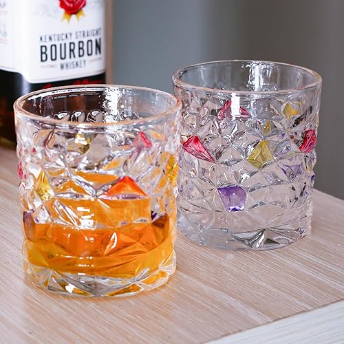 Miniatura 2 de A.F.N.A.L Vaso de vidrio de 10 oz. Artesanal pintado a mano, paquete de 2 vasos de whisky, vasos de cristal de color arcoíris renacentista, regalo