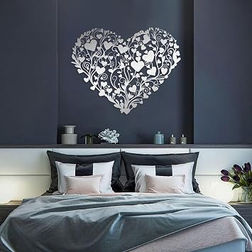 YDONVTI Heart Flower Metal Wall Decor, Metal Wall Heart, Floral Wall Art, Love Wall Art, Wedding Decor, Wall Hanging for Bedroom, Lover Gift Silver, 19"x15"|47x37 cm