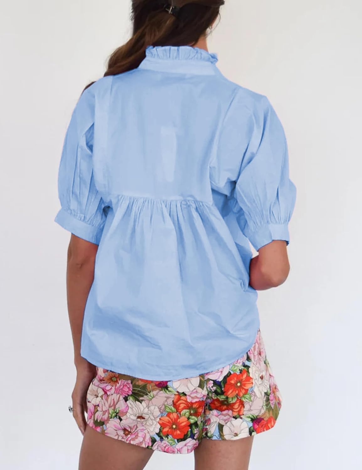 Zhiyouni Summer Blouses for Women 2026 Dressy Casual Short Sleeves V Neck Babydoll Peplum Tops - Image 7