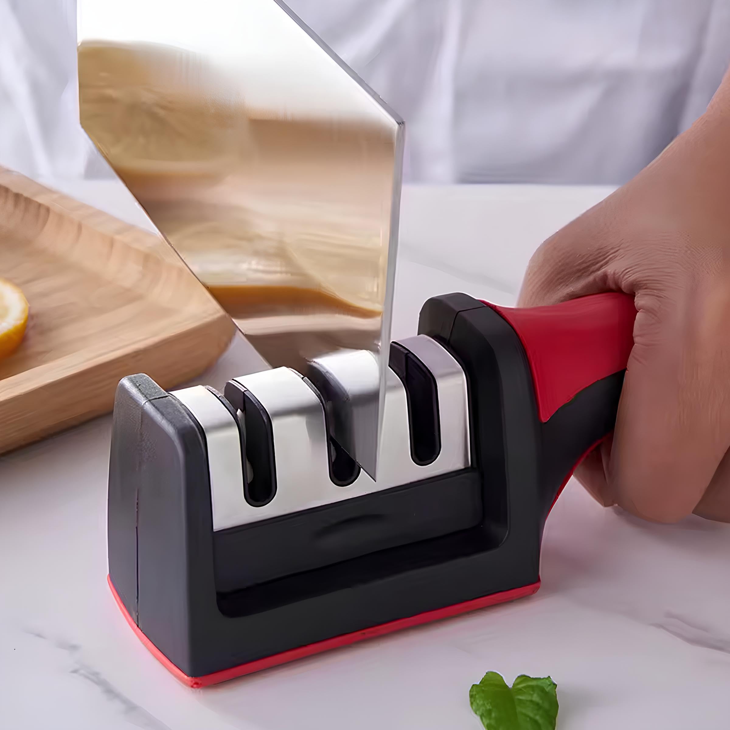 Kanji 3 Fonksiyonlu Paslanmaz Çelik Bıçak Bileyici – Elmas, Tungsten ve Seramik Bileme – Şef, Mutfak, Meyve, Çakı ve Av Bıçakları İçin Ergonomik Bileme Aleti