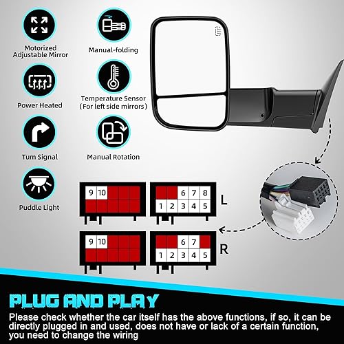 Miniatura 2 de Smoked Power - Espejos de remolque calefactables compatibles con Dodge Ram 1500 2009-2018, 2500 3500 2009-2018, espejos laterales de remolque