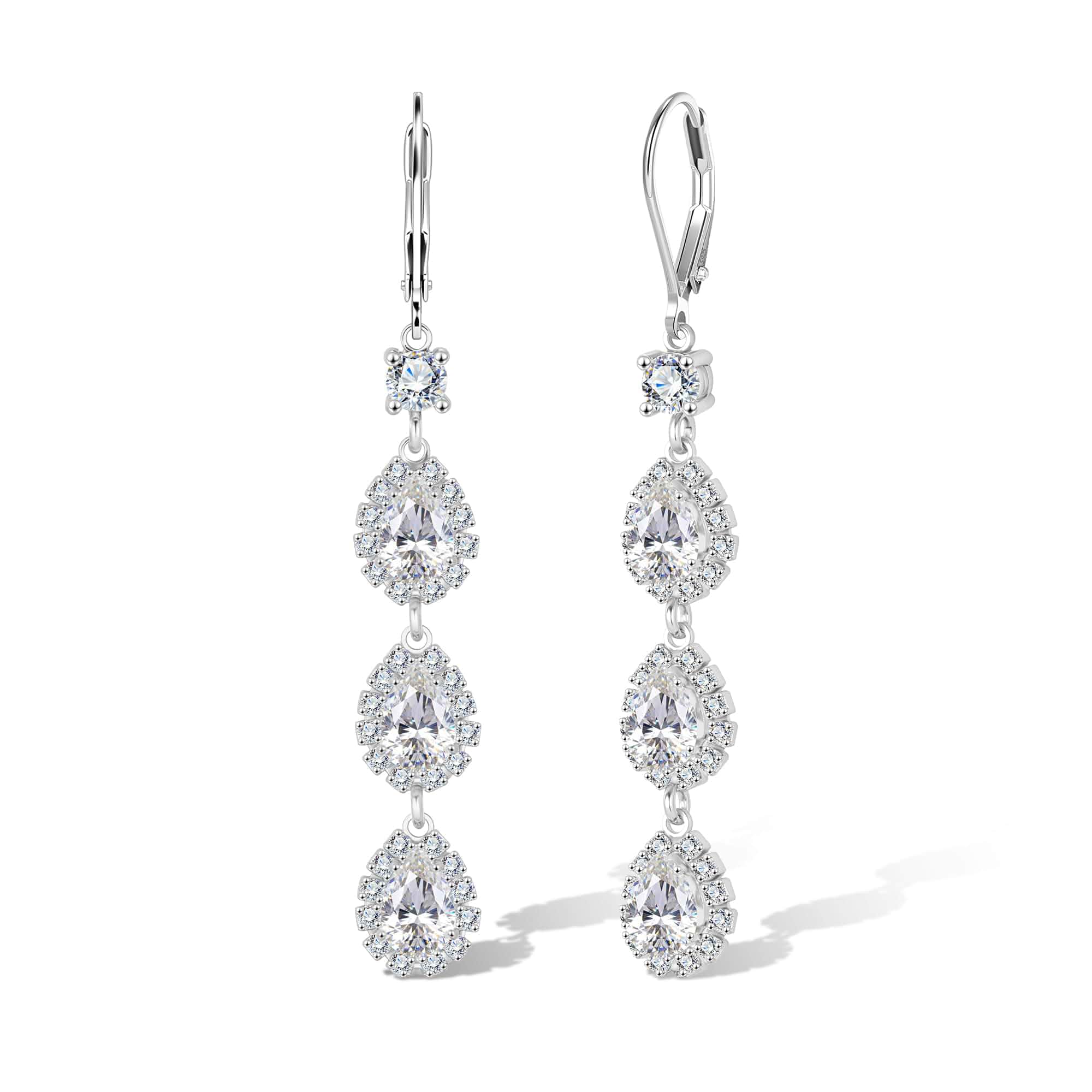 ALEXCRAFT Hypoallergenic Long Zirconia Drop Leverback Earrings for Women Elegant Shiny Bling Cubic Zirconia Long Chandelier Dangling Drop Earrings Trendy Jewelry Brides Engagement Wedding Prom Party