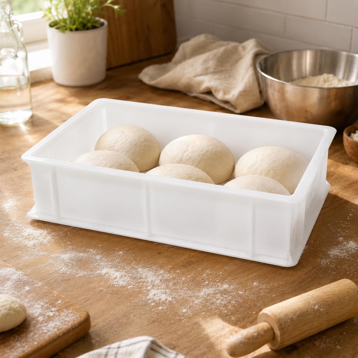 LUNEDA Set 2 Cassette Lievitazione + 1 Coperchio 40 x 30, Contenitore Pizza e Pane Made in Italy per Lievitazione Impasto Pizza Sovrapponibile, Vaschette Portaimpasto in Polietilene 12 L