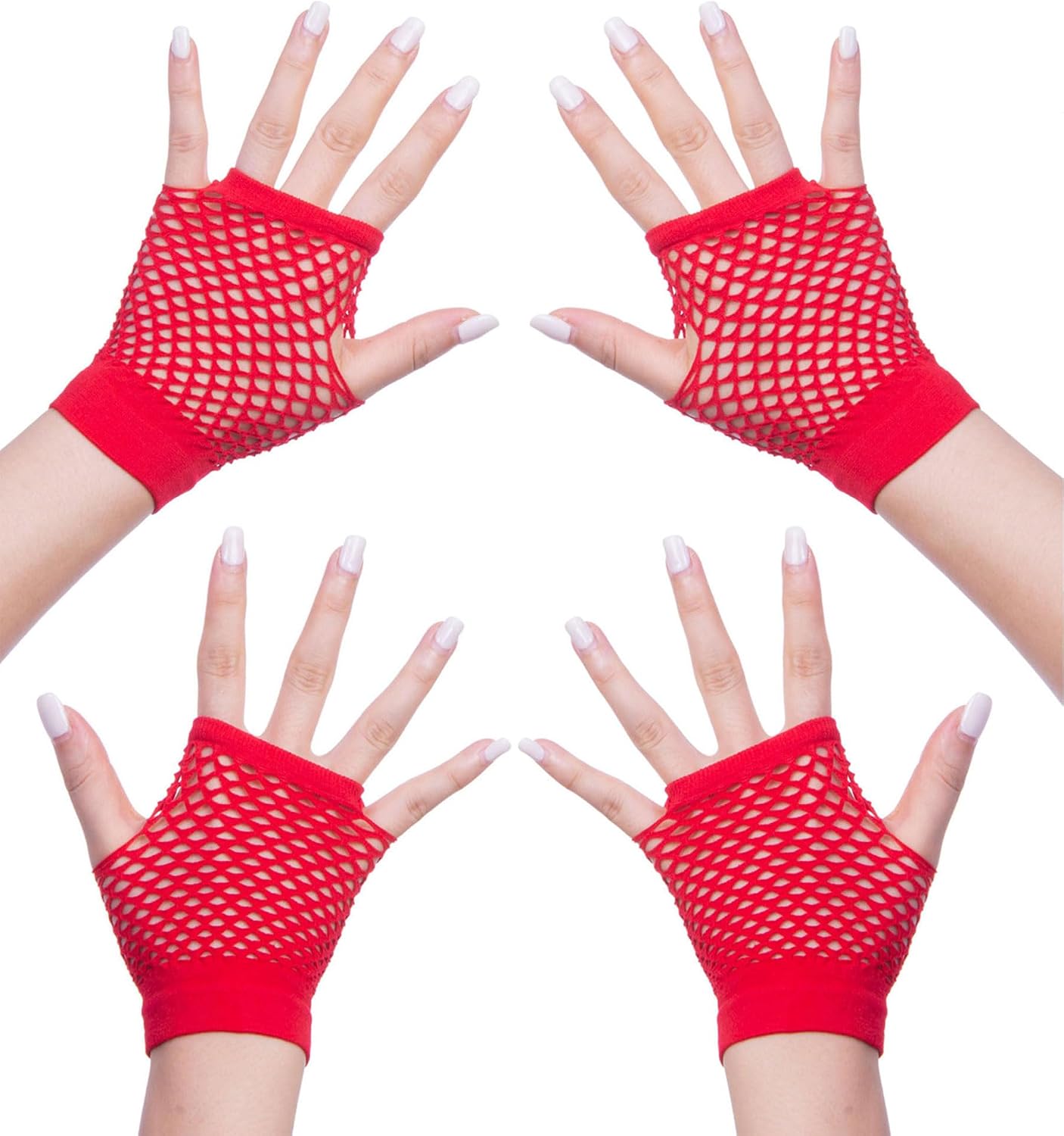 ALVOGIMOR 2 Pairs Short Fingerless Fishnet Gloves Neon Fishnet Gloves for Womens 80's Themed Party Halloween Accessories