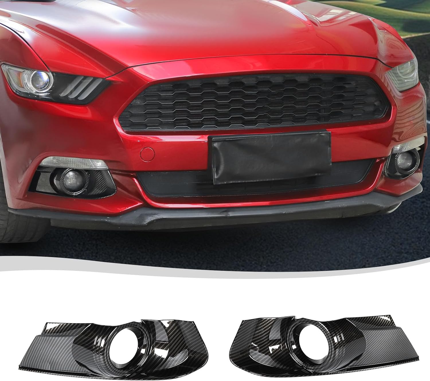 Voodonala for Ford Mustang 2015-2017 Front Fog Lamp Cover Carbon Fiber Black Compatible with Ford Mustang 2015-2017(2Pcs/Set,Carbon Fiber Black)
