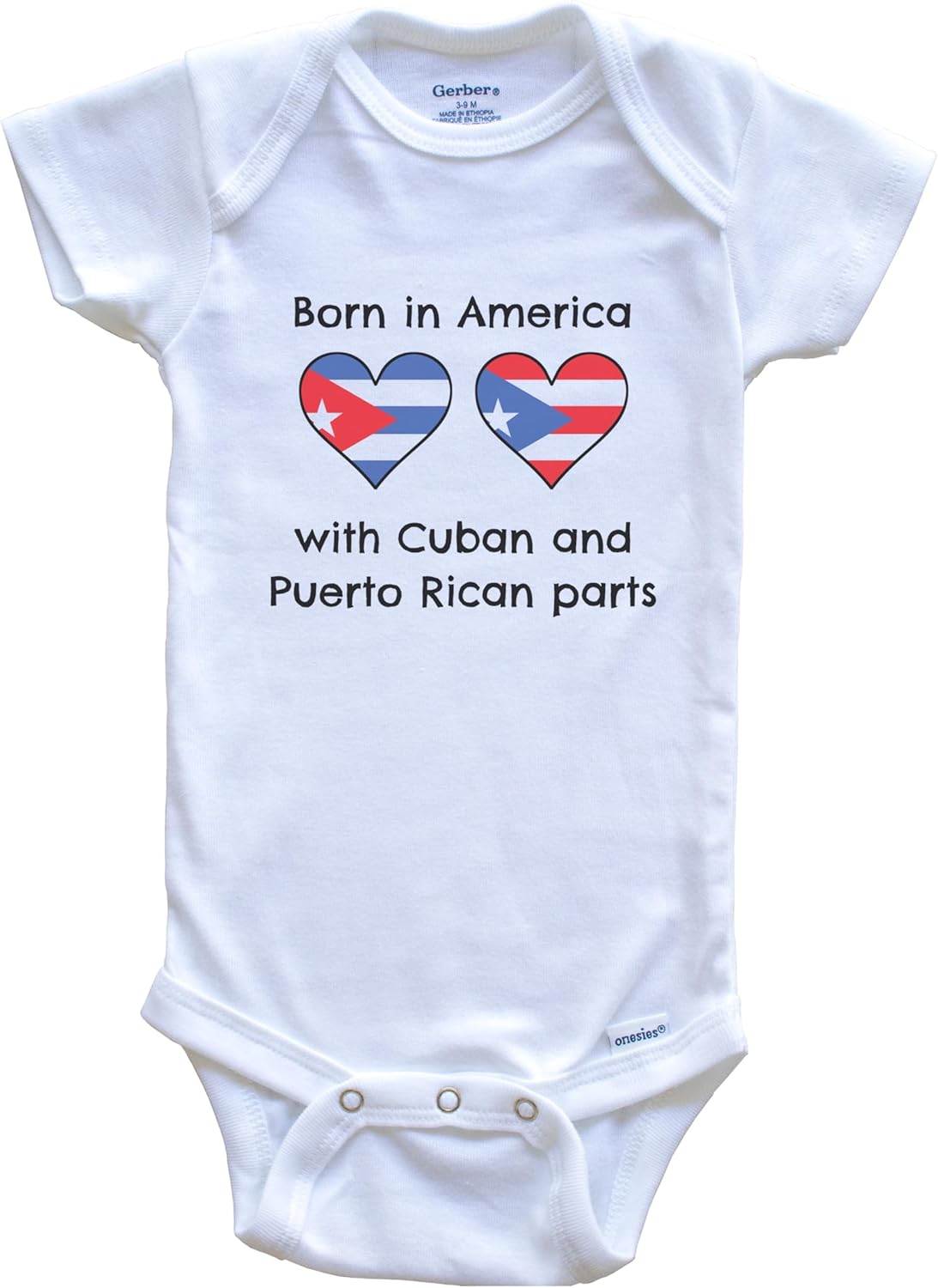Born in America with Cuban and Puerto Rican Parts Funny Cuba Puerto Rico Flags One Piece Baby Bodysuit