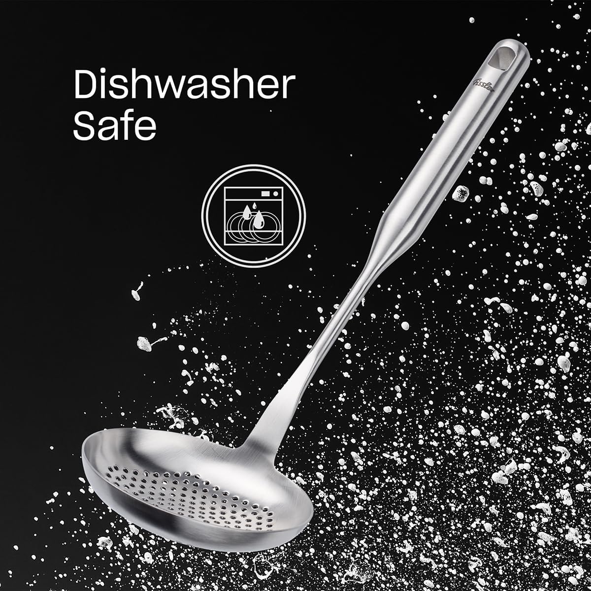 Fissler Essential Skimmer, 18/10 Stainless Steel Cooking Utensil for Draining & Serving, Ergonomic Handle, Dishwasher Safe