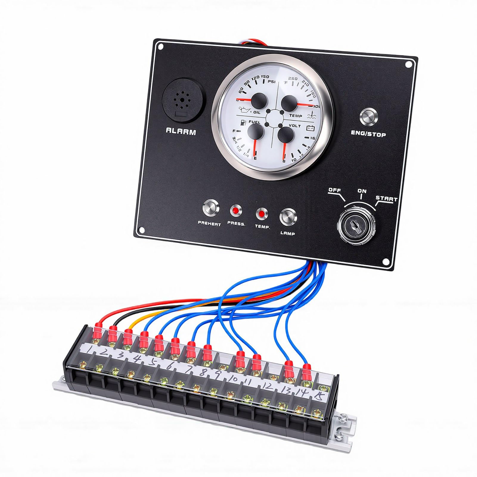 Zerodis Panel Wskaźników łodzi 12 V Wodoodporny Zestaw Wskaźników Morskich 4 w 1 Paliwo od 0 do 190 Omów od 0 do 150 PSI Woltomierz Temperatury od 100 240 F łodzi, Jachtów i Pojazdów Kempingowych