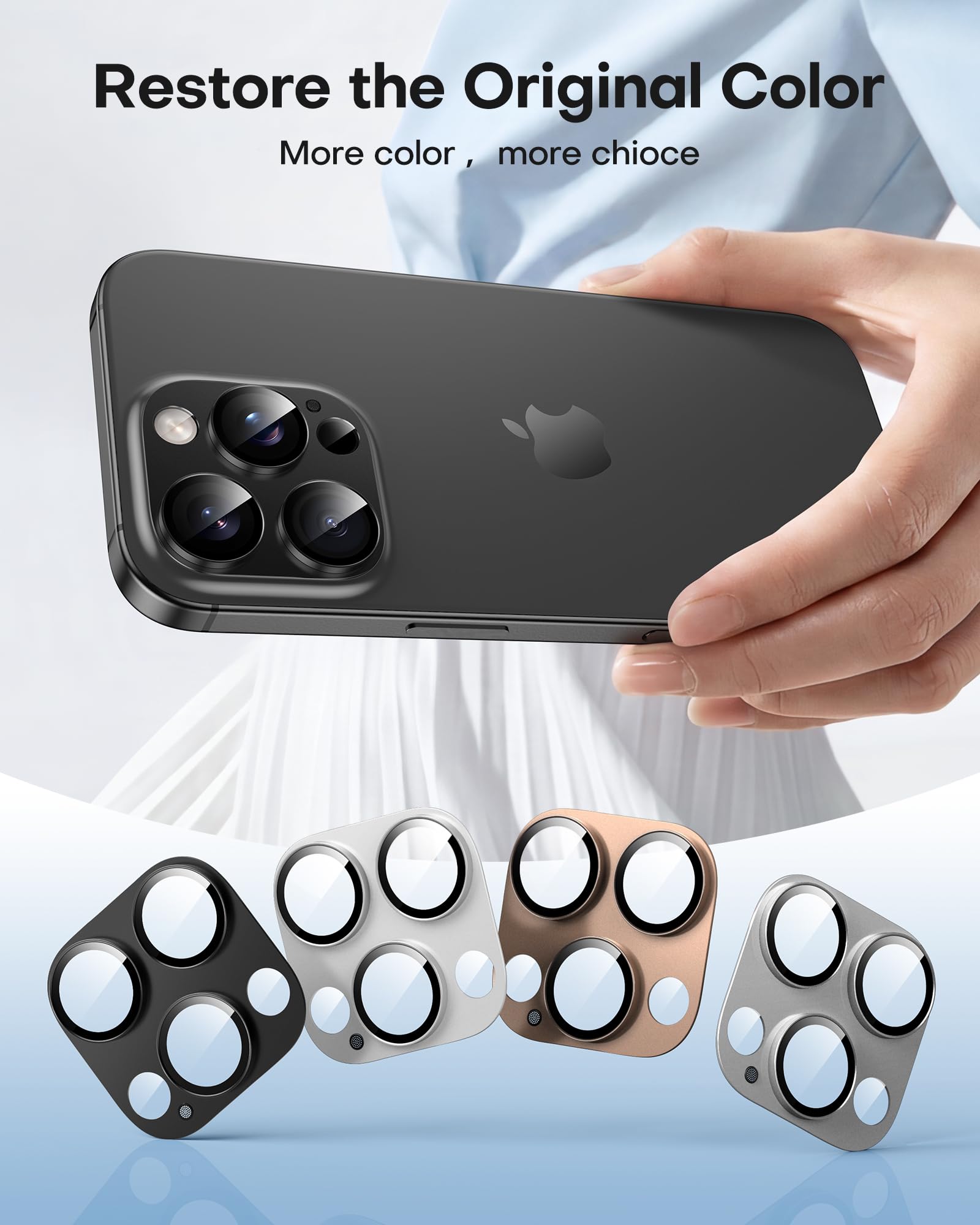 TAURI 2 sztuki osłona obiektywu do iPhone 16 Pro 6,3"/iPhone 16 Pro Max 6,9", pełna osłona z hartowanego szkła 9H z uchwytem, metalowa płyta matowa, odporna na zarysowania - czarny