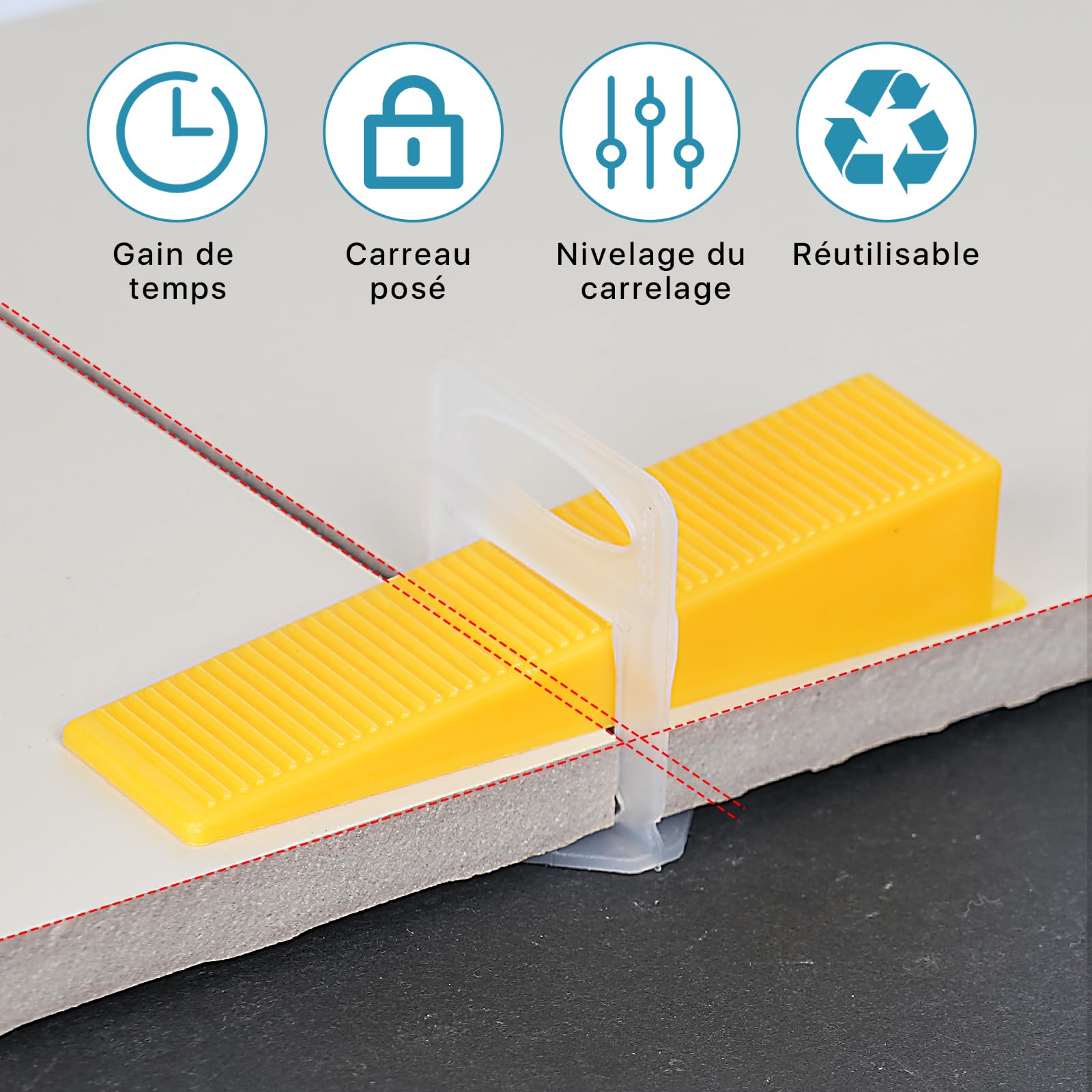 Set migliorato per livellamento piastrelle 1 mm – 600 distanziatori, 200 cunei riutilizzabili e pinza per piastrelle per posa in bagno e soggiorno (1 mm, 200 + 600 + pinza)