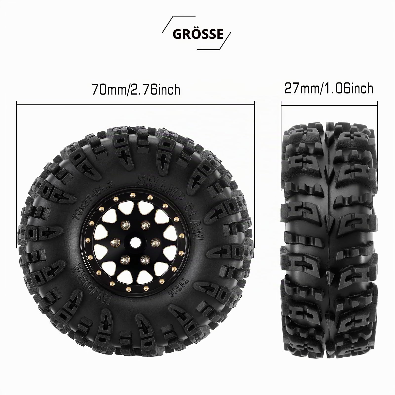 INJORA 1.3 Beadlock Reifen Set S5 Swamp Claw Gelände Reifen 70 * 27mm für TRX4M SCX24 1/18 1/24 RC Crawler Auto