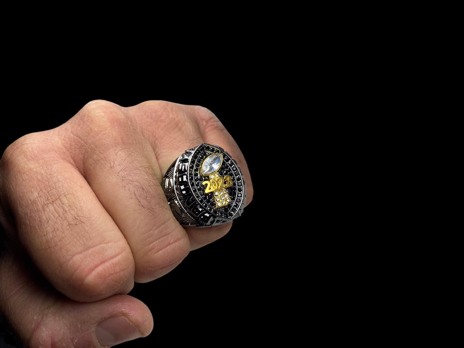 2023 Black Plated Fantasy Football Championship Trophy Ring | Award for Fantasy Football League Winner