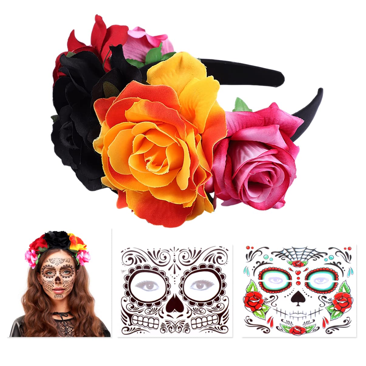 Day Of The Dead Rose Headband Multi Coloured Halloween Costume Accessory