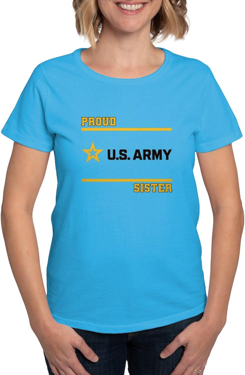 CafePress Proud Army Sister Black and Gold T Shirt Womens Cotton Dark T-Shirt