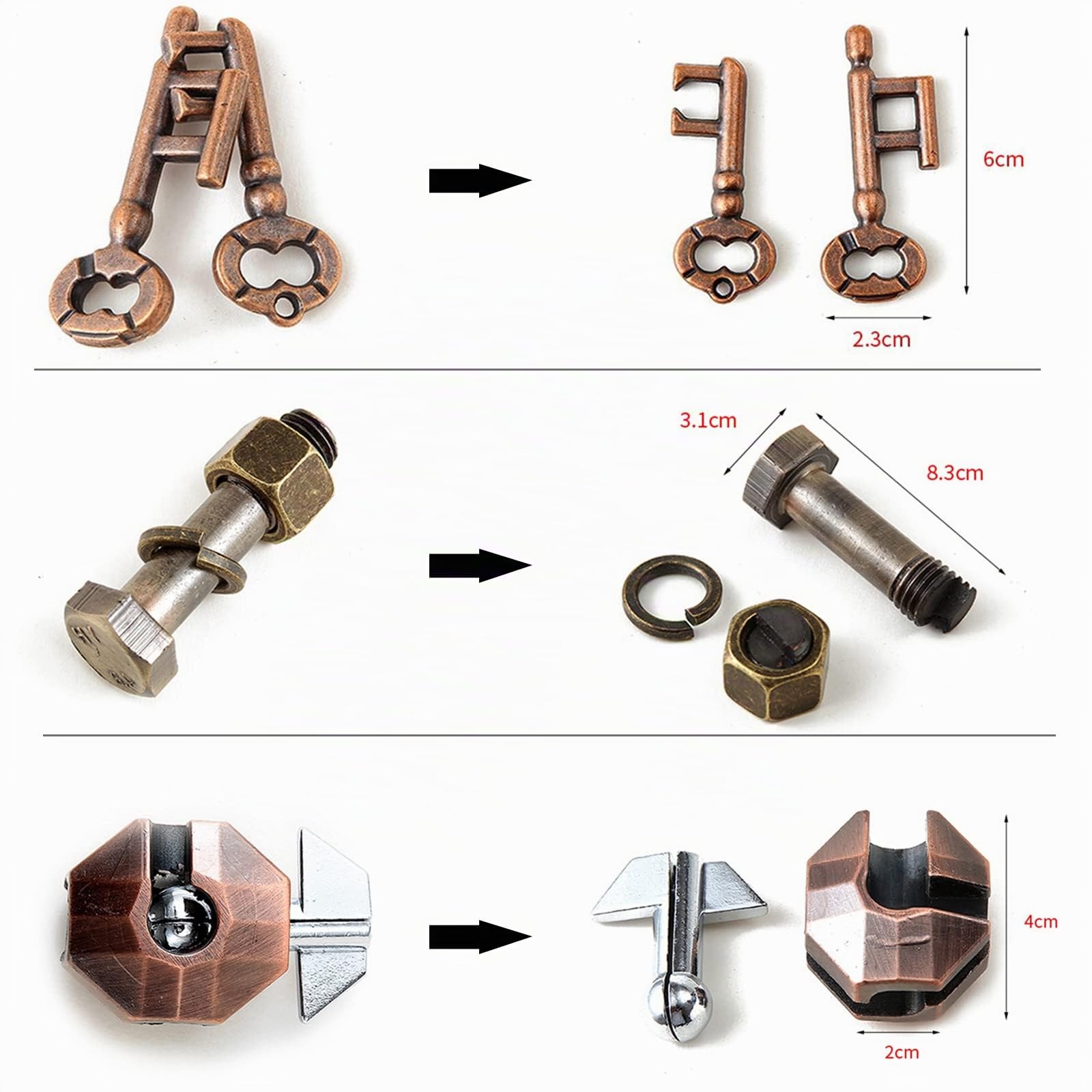 Joyeee Knobelspiele Metall Puzzle Set, Zaubertrick Spielzeug Denkaufgabe IQ Geist Test Lernspielzeug für Party Mitgebsel Erwachsene Teenager und Kinder Herausforderung, Hohe Schwierigkeit, 25Stück - A