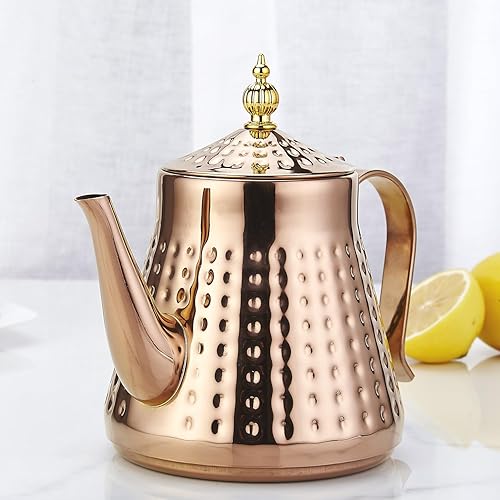 Miniatura 6 de SANQIAHOME 1.2L (40oz) martillo de acero inoxidable modelado tetera con infusor extraíble, cubierta de hoja suelta, cobre