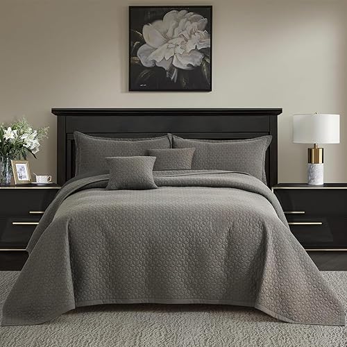 Blythease Colcha extragrande King de 128 x 120 pulgadas, extra ancha, aspecto moderno y contemporáneo, funda de cama ligera, reversible, 5 piezas,