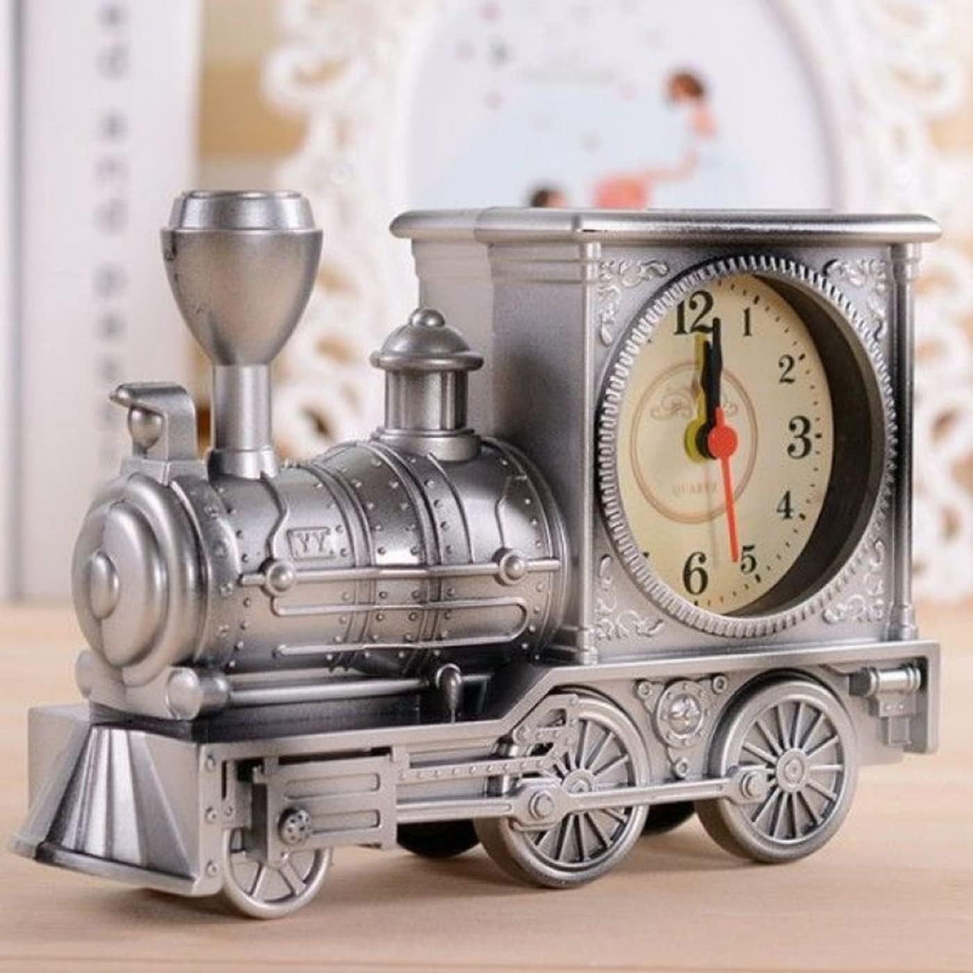 Retro Creative Mantel/Mantle Clock Rhythm Resin Truck Desk Clocks Decoration (Color : Gray)