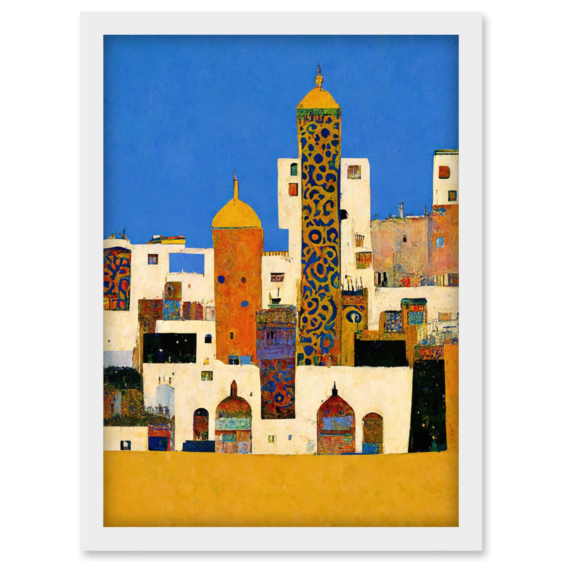 Doppelganger33 LTD Moroccan Cityscape Buildings Klimt Style Bold Artwork Framed Wall Art Print A4