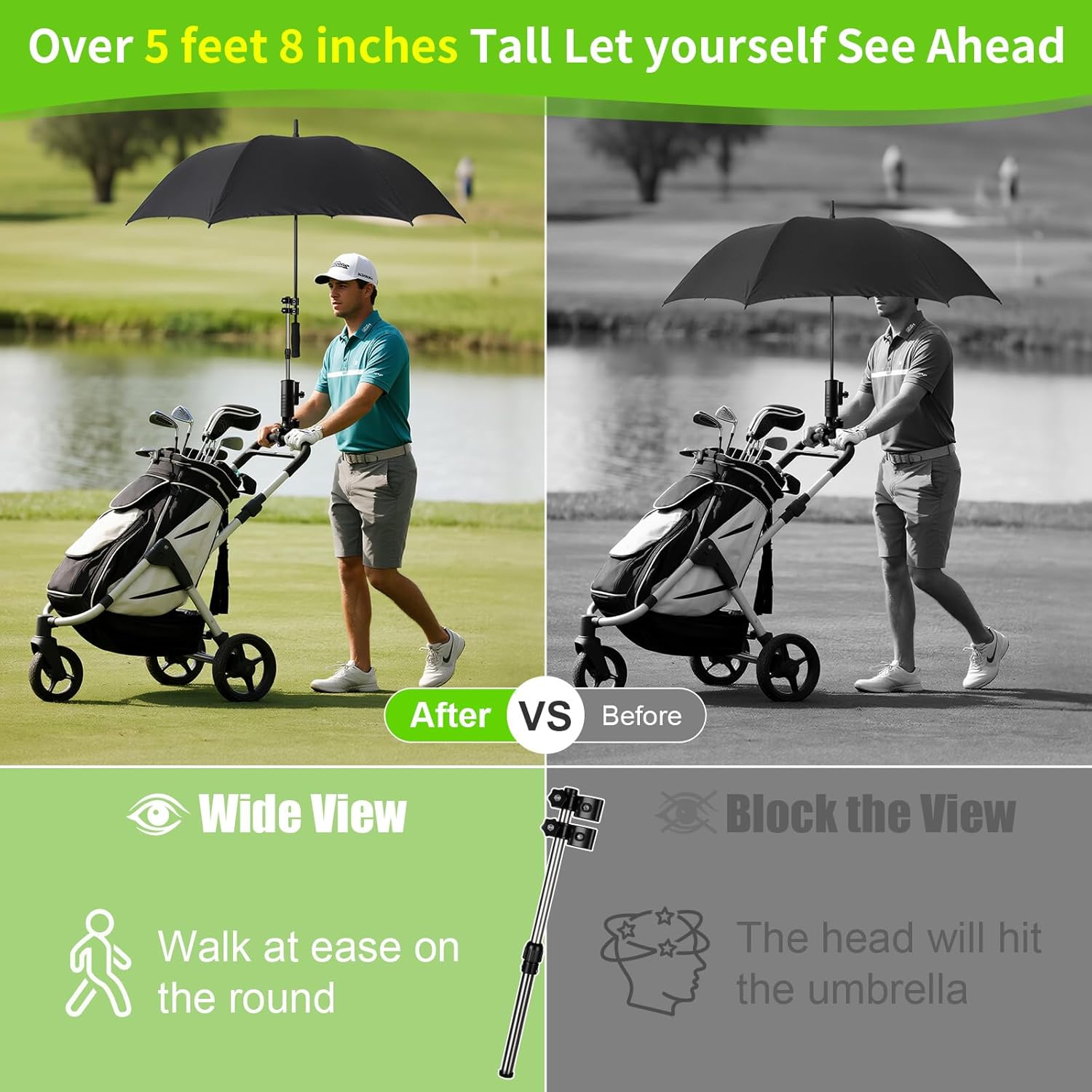 Heavy Duty Golf Push Cart Umbrella Holder, Upgraded Aluminium Alloy Base Ultra Windproof, Universal Umbrella Stand for Electric Lawn Mower, Stroller, Wheelchair, Mobility Scooter, Beach Chair - Image 2