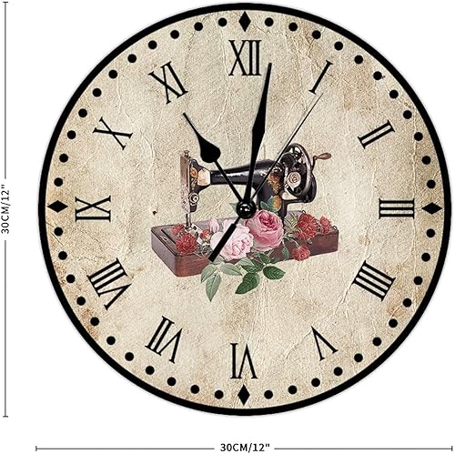 Vista 138 de Relojes de pared de madera para máquina de coser de flores, relojes sin marco, 10 pulgadas, brillante, silencioso, sin tictac, funciona