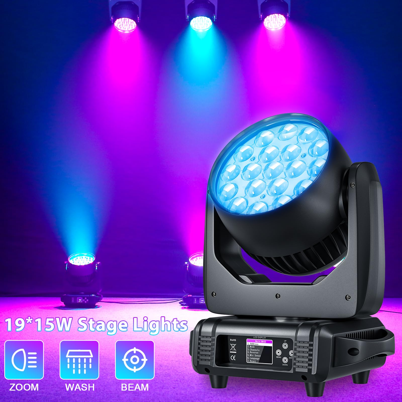 Amazon.com: LED Moving Head Light 19x15W Beam/Wash/Zoom