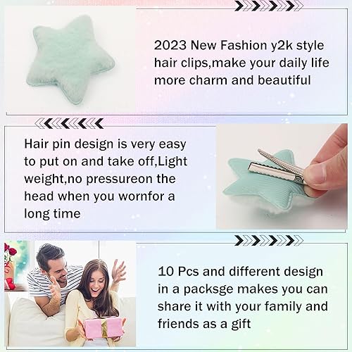 Miniatura 5 de HAIMEIKANG 10 pinzas para el pelo esponjosas de estrella, lindas pinzas antideslizantes para el cabello para niñas y mujeres, pinzas pequeñas para